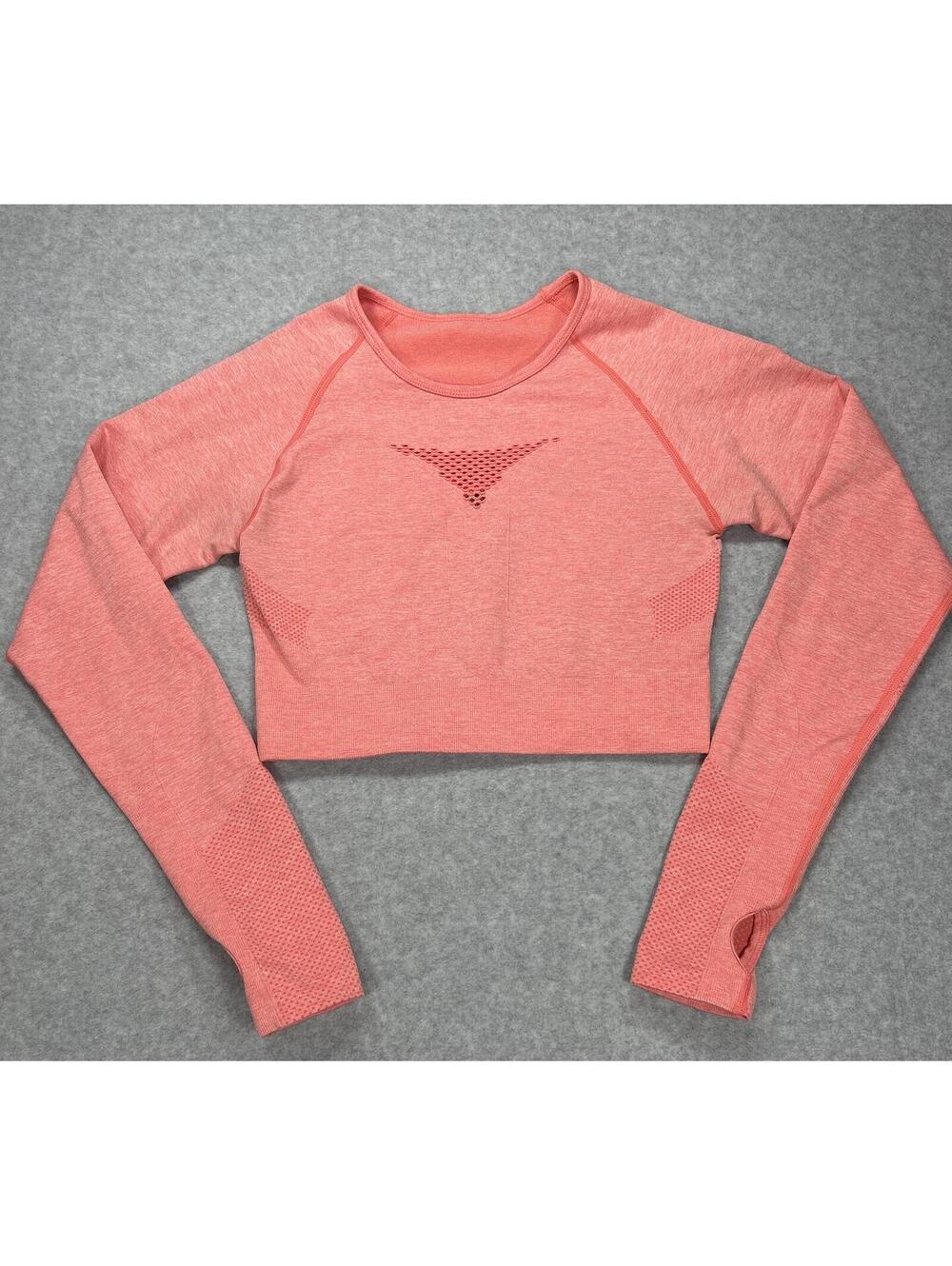 Coral Long Sleeve Crop Top with Thumb Holes, Size Medium‎